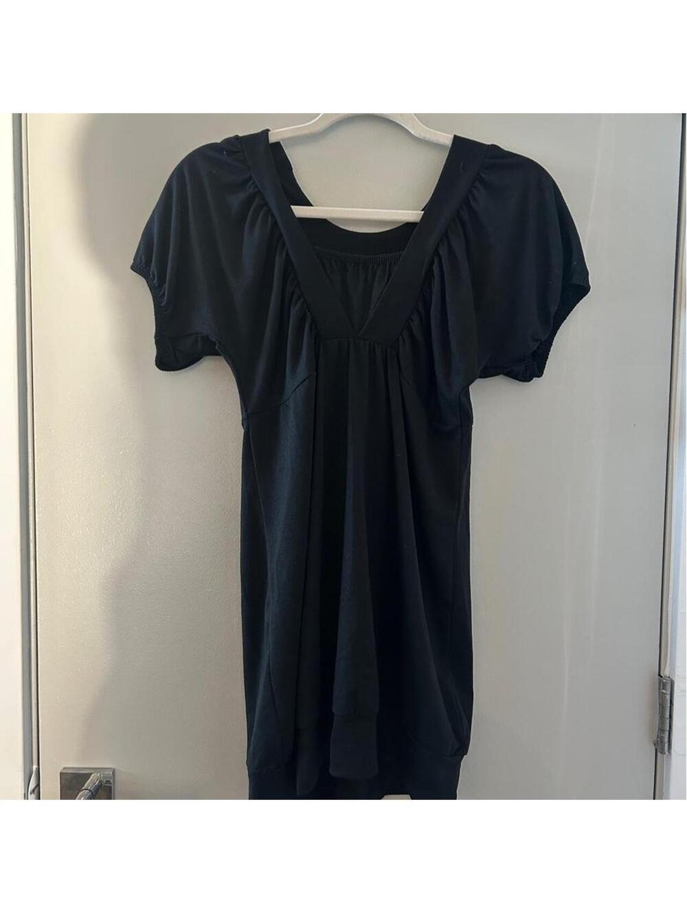 Vintage black viscose, polyester & elastane babydoll top